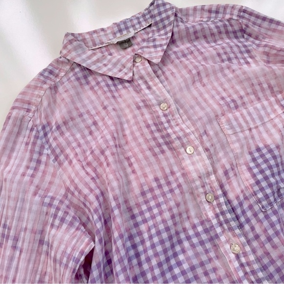 Anthropologie Pilcro Pink White Gingham Cate Button Down Shirt Size XL Petite - Picture 4 of 9